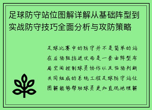 足球防守站位图解详解从基础阵型到实战防守技巧全面分析与攻防策略